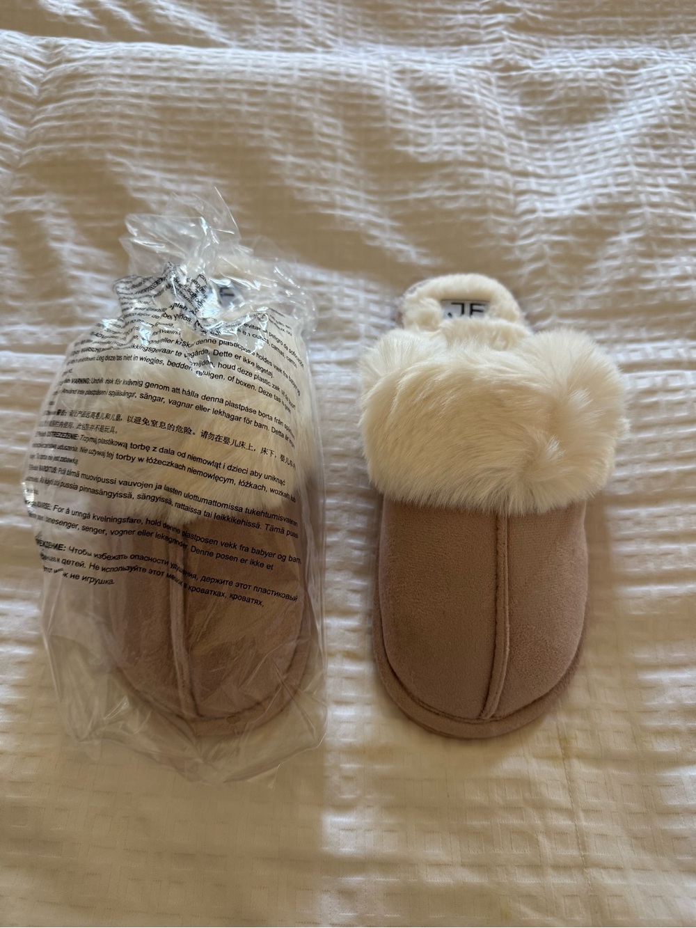 JustFab Tan Faux-Fur Lined Slippers